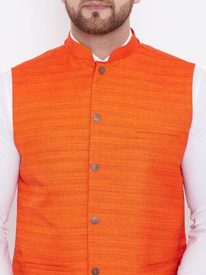 Orange Silk Blend Nehru Jacket 3