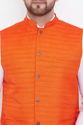 Orange Silk Blend Nehru Jacket