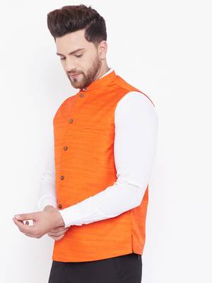 Orange Silk Blend Nehru Jacket 4
