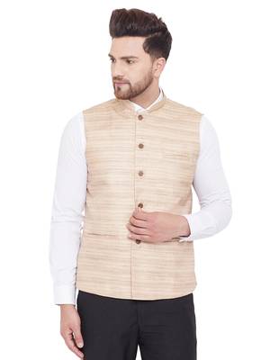 Beige Silk Blend Nehru Jacket 1
