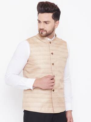 Beige Silk Blend Nehru Jacket 2