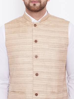 Beige Silk Blend Nehru Jacket 3
