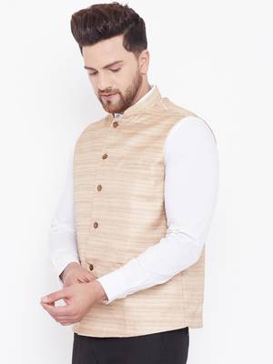 Beige Silk Blend Nehru Jacket 4