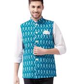 Men'S Turquoise Cotton Nehru Jacket