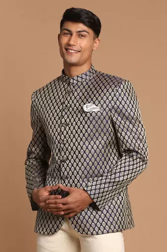 Blue Banarasi Jacquard Jodhpuri