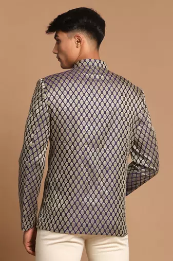 Blue Banarasi Jacquard Jodhpuri