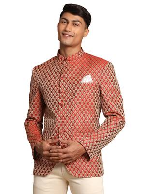 maroon banarasi jacquard jodhpuri coat 1