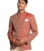 maroon banarasi jacquard jodhpuri coat