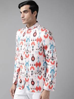Men'S Multicolor-Base-Cream Silk Blend Jodhpuri 2