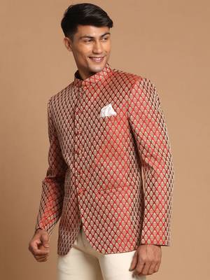 maroon banarasi jacquard jodhpuri coat 2
