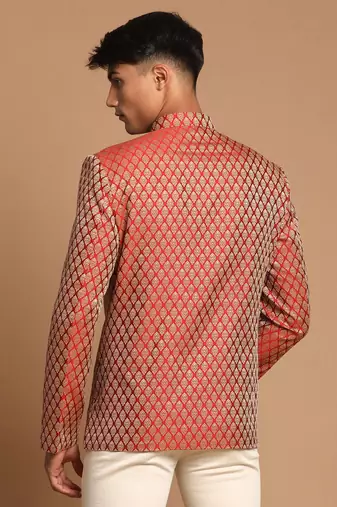 maroon banarasi jacquard jodhpuri coat