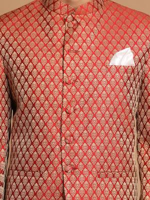 maroon banarasi jacquard jodhpuri coat 4