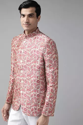 Men'S Multicolor-Base-Pink Silk Blend Jodhpuri