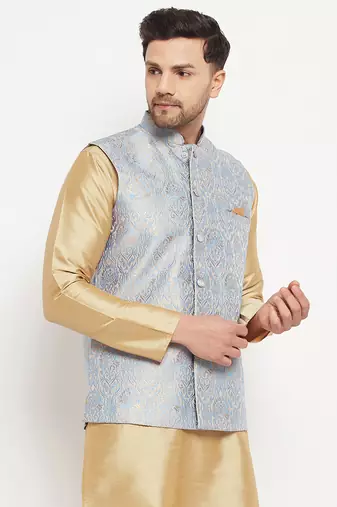 Grey Silk Blend Nehru Jacket