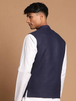 Blue And White Cotton Nehru Jacket 3