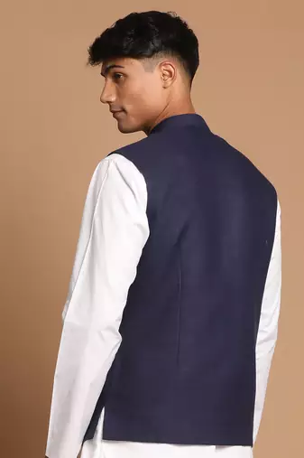 Blue And White Cotton Nehru Jacket