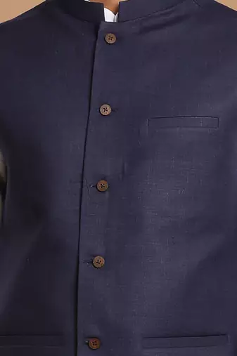 Blue And White Cotton Nehru Jacket