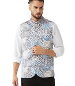 Men'S Grey And Blue Snake Skin Printed Nehru Jacket