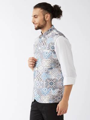 Grey And Blue Snake Skin Printed Nehru Jacket 2