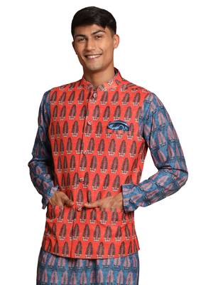 Men'S Orange Nehru Jacket 1