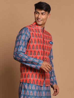 Men'S Orange Nehru Jacket 2