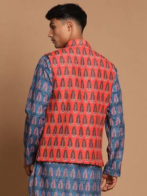 Men'S Orange Nehru Jacket 3