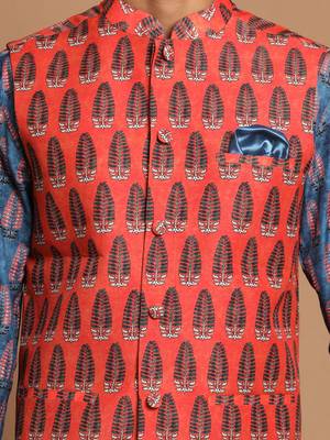 Men'S Orange Nehru Jacket 4