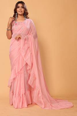 pre draped beautiful embroidered 1 min bollywood organza saree with heavy embroidery blouse 1
