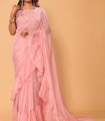 ready to wear beautiful embroidered 1 min bollywood organza saree with unstitched heavy embroidery blouse