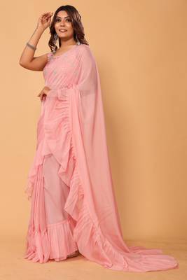 pre draped beautiful embroidered 1 min bollywood organza saree with heavy embroidery blouse 3