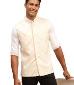 Cream Mirror Work Nehru Jacket