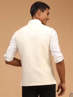 Cream Mirror Work Nehru Jacket 3