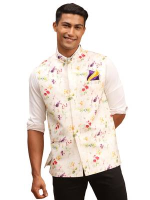 Cream Floral Nehru Jacket 1