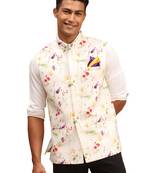Men'S Cream Floral Nehru Jacket