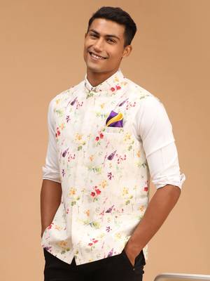 Cream Floral Nehru Jacket 2