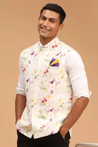 Cream Floral Nehru Jacket