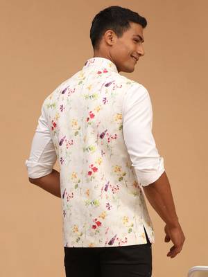 Cream Floral Nehru Jacket 3