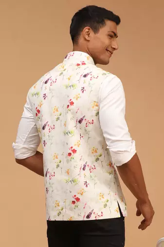 Cream Floral Nehru Jacket