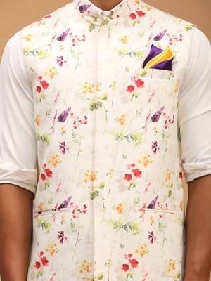 Cream Floral Nehru Jacket 4
