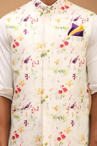 Cream Floral Nehru Jacket