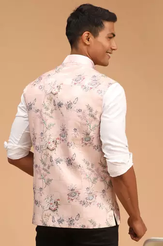 Multicolor-Base-Peach - Nehru Jacket