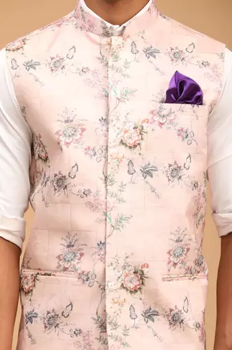 Multicolor-Base-Peach - Nehru Jacket