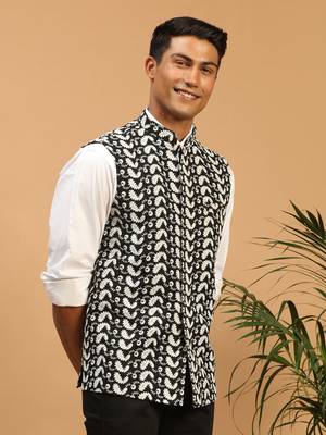 Black Cotton Nehru Jacket 2