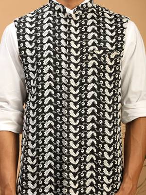 Black Cotton Nehru Jacket 4