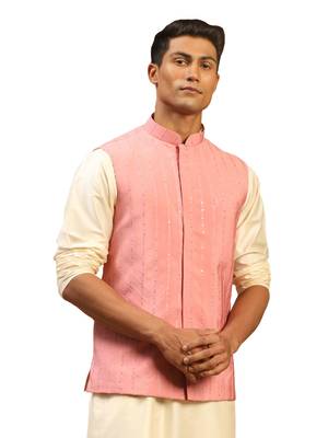 Pink Cotton Blend Nehru Jacket 1