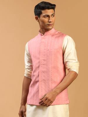 Pink Cotton Blend Nehru Jacket 2