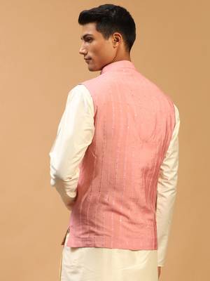 Pink Cotton Blend Nehru Jacket 3