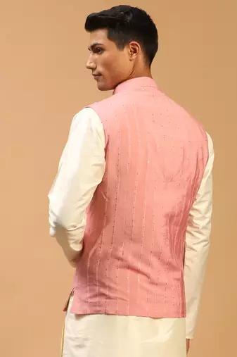 Pink Cotton Blend Nehru Jacket