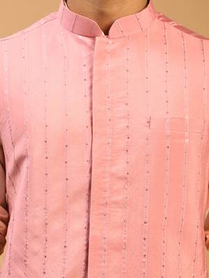 Pink Cotton Blend Nehru Jacket 4