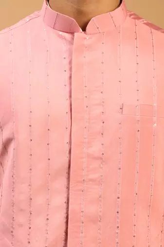 Pink Cotton Blend Nehru Jacket